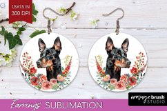 Floral Dog Round Earrings - Flowers PNG Sublimation Product Image 1