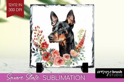 Floral Dog Slate PNG - Flowers Square Slate Sublimation Product Image 1
