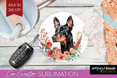 Floral Dog Car Coaster - Flowers Coaster PNG Sublimation Product Image 1