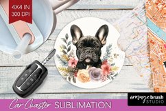 Floral Dog Car Coaster - Flowers Coaster PNG Sublimation Product Image 1