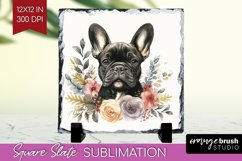 Floral Dog Slate PNG - Flowers Square Slate Sublimation Product Image 1