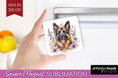 Floral Dog Magnet Sublimation - Flowers Square Magnet PNG Product Image 1