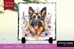Floral Dog Slate PNG - Flowers Square Slate Sublimation Product Image 1