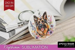 Floral Dog Keychain PNG - Flowers Keychain Sublimation Product Image 1