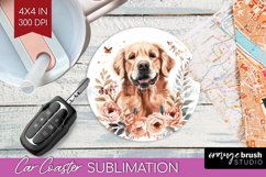 Floral Dog Car Coaster - Flowers Coaster PNG Sublimation Product Image 1