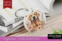 Floral Dog Keychain PNG - Flowers Keychain Sublimation Product Image 1
