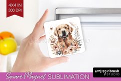 Floral Dog Magnet Sublimation - Flowers Square Magnet PNG Product Image 1