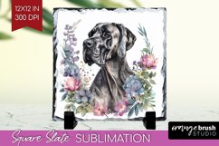 Floral Dog Slate PNG - Flowers Square Slate Sublimation Product Image 1