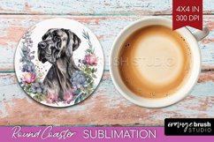 Floral Dog Round Coaster - Flowers Coaster PNG Sublimation Product Image 1