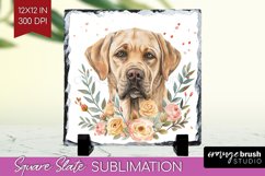Floral Dog Slate PNG - Flowers Square Slate Sublimation Product Image 1