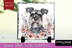 Floral Dog Slate PNG - Flowers Square Slate Sublimation Product Image 1