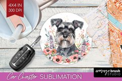 Floral Dog Car Coaster - Flowers Coaster PNG Sublimation Product Image 1