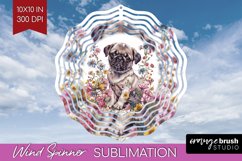 Floral Dog Wind Spinner Sublimation PNG - Flowers Round Product Image 1
