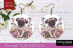 Floral Dog Round Earrings - Flowers PNG Sublimation Product Image 1