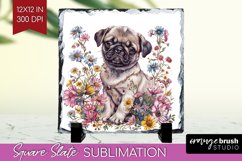 Floral Dog Slate PNG - Flowers Square Slate Sublimation Product Image 1