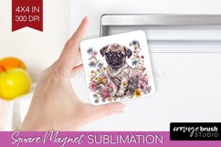 Floral Dog Magnet Sublimation - Flowers Square Magnet PNG Product Image 1