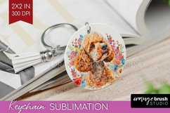 Floral Dog Keychain PNG - Flowers Keychain Sublimation Product Image 1