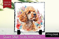 Floral Dog Slate PNG - Flowers Square Slate Sublimation Product Image 1