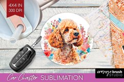 Floral Dog Car Coaster - Flowers Coaster PNG Sublimation Product Image 1