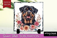 Floral Dog Slate PNG - Flowers Square Slate Sublimation Product Image 1