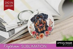 Floral Dog Keychain PNG - Flowers Keychain Sublimation Product Image 1