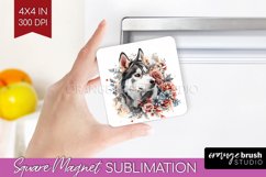 Floral Dog Magnet Sublimation - Flowers Square Magnet PNG Product Image 1