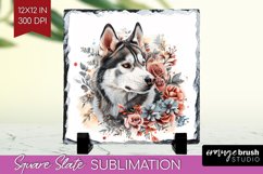Floral Dog Slate PNG - Flowers Square Slate Sublimation Product Image 1