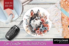 Floral Dog Car Coaster - Flowers Coaster PNG Sublimation Product Image 1