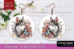 Floral Dog Round Earrings - Flowers PNG Sublimation Product Image 1