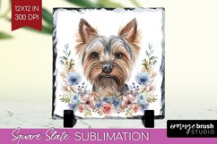 Floral Dog Slate PNG - Flowers Square Slate Sublimation Product Image 1