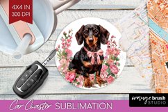 Floral Dog Car Coaster - Flowers Coaster PNG Sublimation Product Image 1