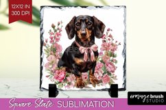 Floral Dog Slate PNG - Flowers Square Slate Sublimation Product Image 1