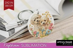 Floral Dog Keychain PNG - Flowers Keychain Sublimation Product Image 1
