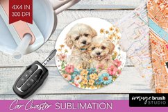 Floral Dog Car Coaster - Flowers Coaster PNG Sublimation Product Image 1