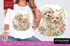 Floral Dog Round Tshirt Background - Flowers PNG Sublimation Product Image 1