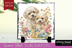 Floral Dog Slate PNG - Flowers Square Slate Sublimation Product Image 1