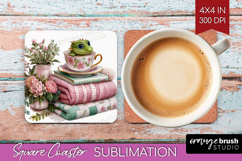 Floral Dragon Square Coaster - Fantasy Coaster PNG Product Image 1