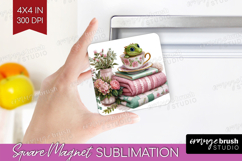 Floral Dragon Magnet Sublimation - Fantasy Square Magnet PNG Product Image 1