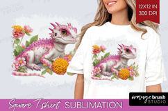 Floral Dragon Square Tshirt Background - Fantasy PNG Product Image 1
