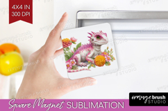 Floral Dragon Magnet Sublimation - Fantasy Square Magnet PNG Product Image 1