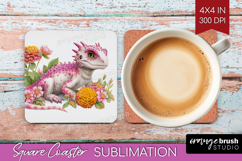 Floral Dragon Square Coaster - Fantasy Coaster PNG Product Image 1