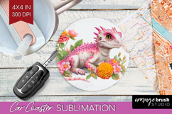 Floral Dragon Car Coaster - Fantasy Coaster PNG Sublimation Product Image 1