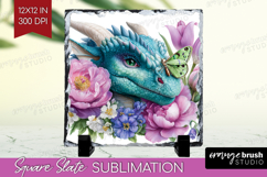 Floral Dragon Slate PNG - Fantasy Square Slate Sublimation Product Image 1