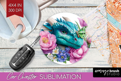 Floral Dragon Car Coaster - Fantasy Coaster PNG Sublimation Product Image 1