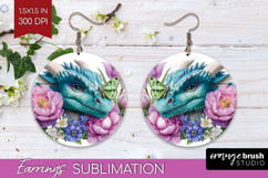 Floral Dragon Round Earrings - Fantasy PNG Sublimation Product Image 1