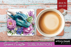 Floral Dragon Square Coaster - Fantasy Coaster PNG Product Image 1