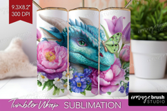 Floral Dragon Tumbler Wrap - Fantasy Tumbler PNG Sublimation Product Image 1