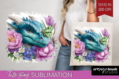 Floral Dragon Tote Bag - Fantasy Tote Bag PNG Sublimation Product Image 1