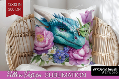 Floral Dragon Pillow Sublimation - Fantasy Pillow Cover PNG Product Image 1