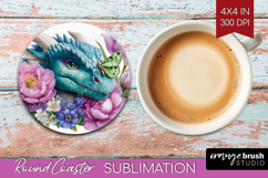 Floral Dragon Round Coaster - Fantasy Coaster PNG Product Image 1